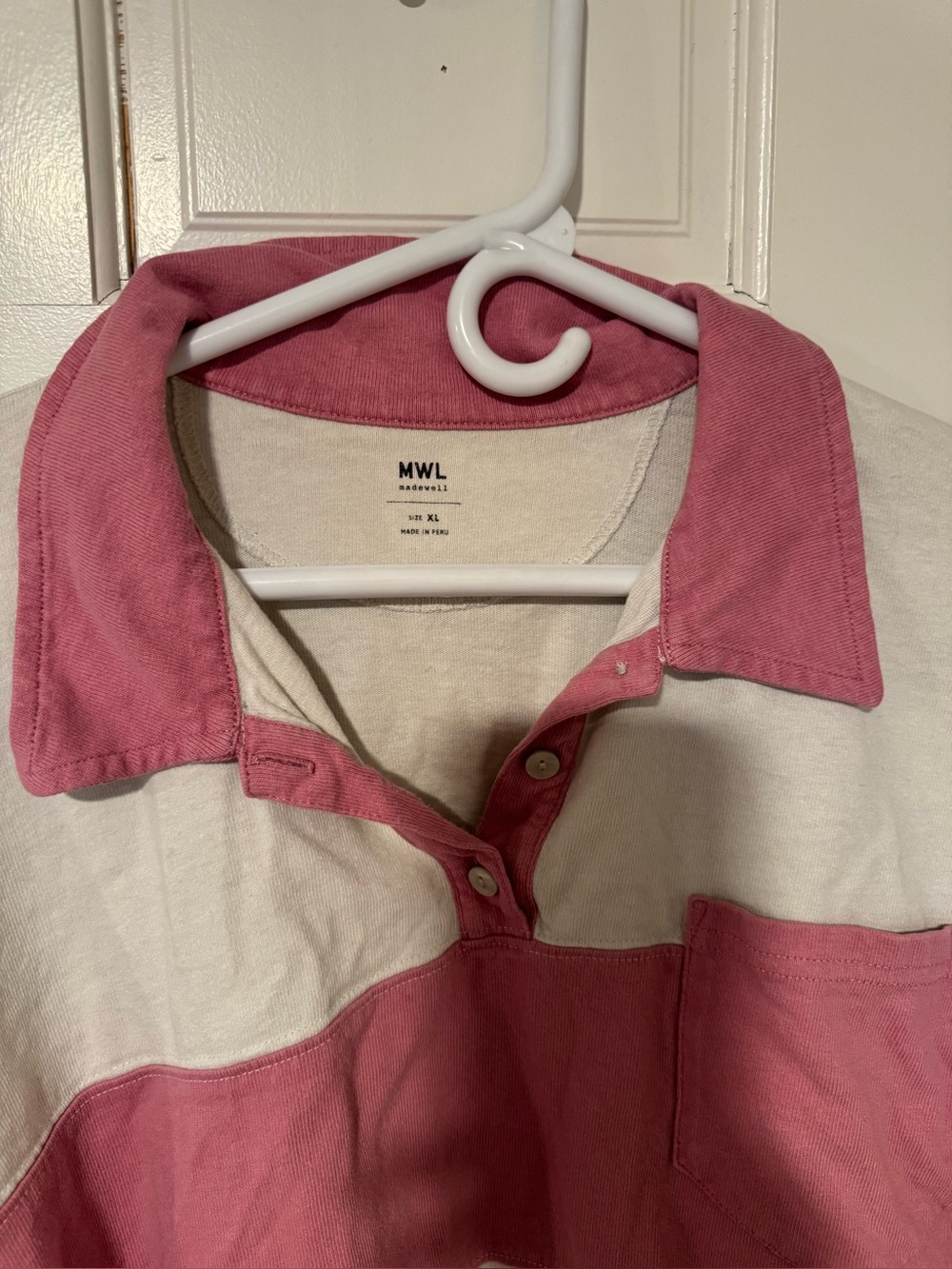 Madewell Striped Rugby Polo Shirt in Retro Pink - Picture 6 of 8